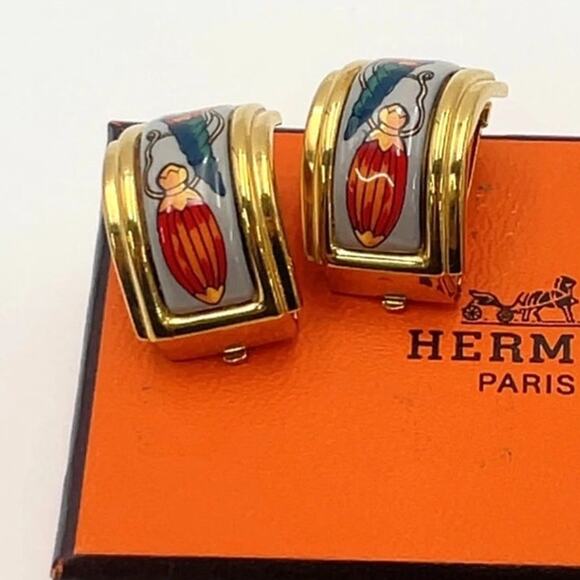 HERMÈS Jewelry - Hermes GD Enamel Earrings Perfume Bottle pattern W/Box